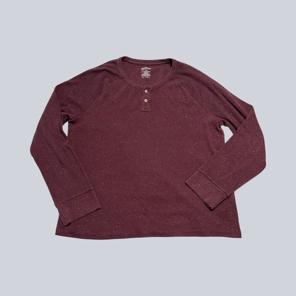 Arizona Jeans Co Men’s XXL Burgundy Speckled Thermal Henley Long Sleeve Shirt
